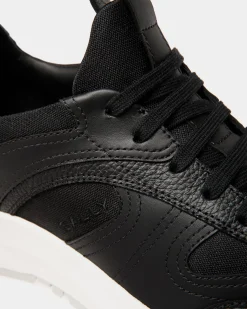 Outline Sneaker In Black And White Leather And Nylon