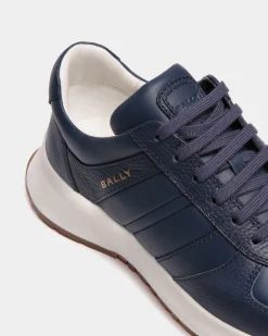 Outline Sneaker In Blue Grained Leather