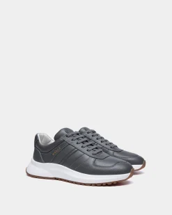 Outline Sneaker In Grey Grained Leather