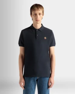 Polo Shirt in Navy Blue Cotton
