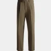 Regular Pleated Pants In Military Green Cotton