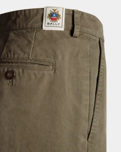 Regular Pleated Pants In Military Green Cotton