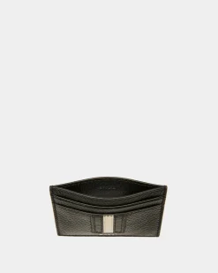 Ribbon Card Holder In Black Leather