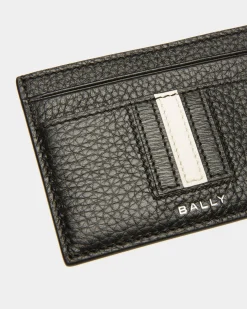 Ribbon Card Holder In Black Leather