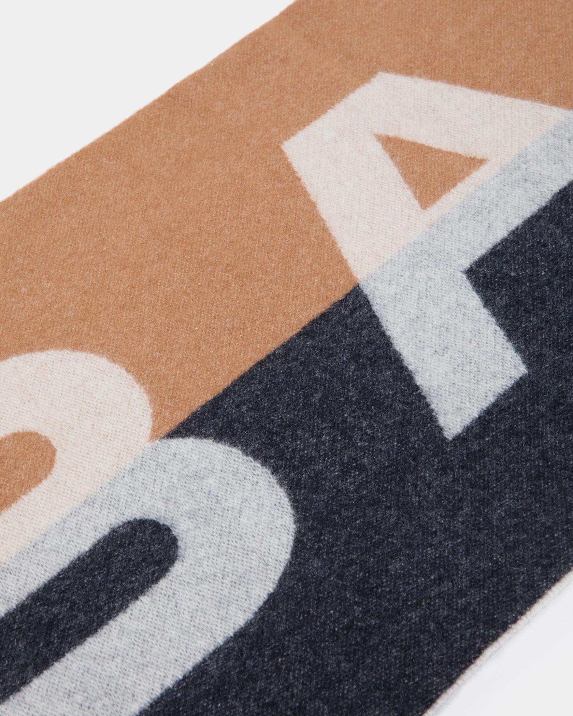 Scarf With Logo In Brown And Navy Blue Cashmere Blend