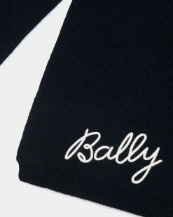 Scarf With Logo In Navy Blue Wool