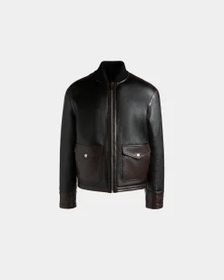 Shearling Lined Bomber in Black Leather