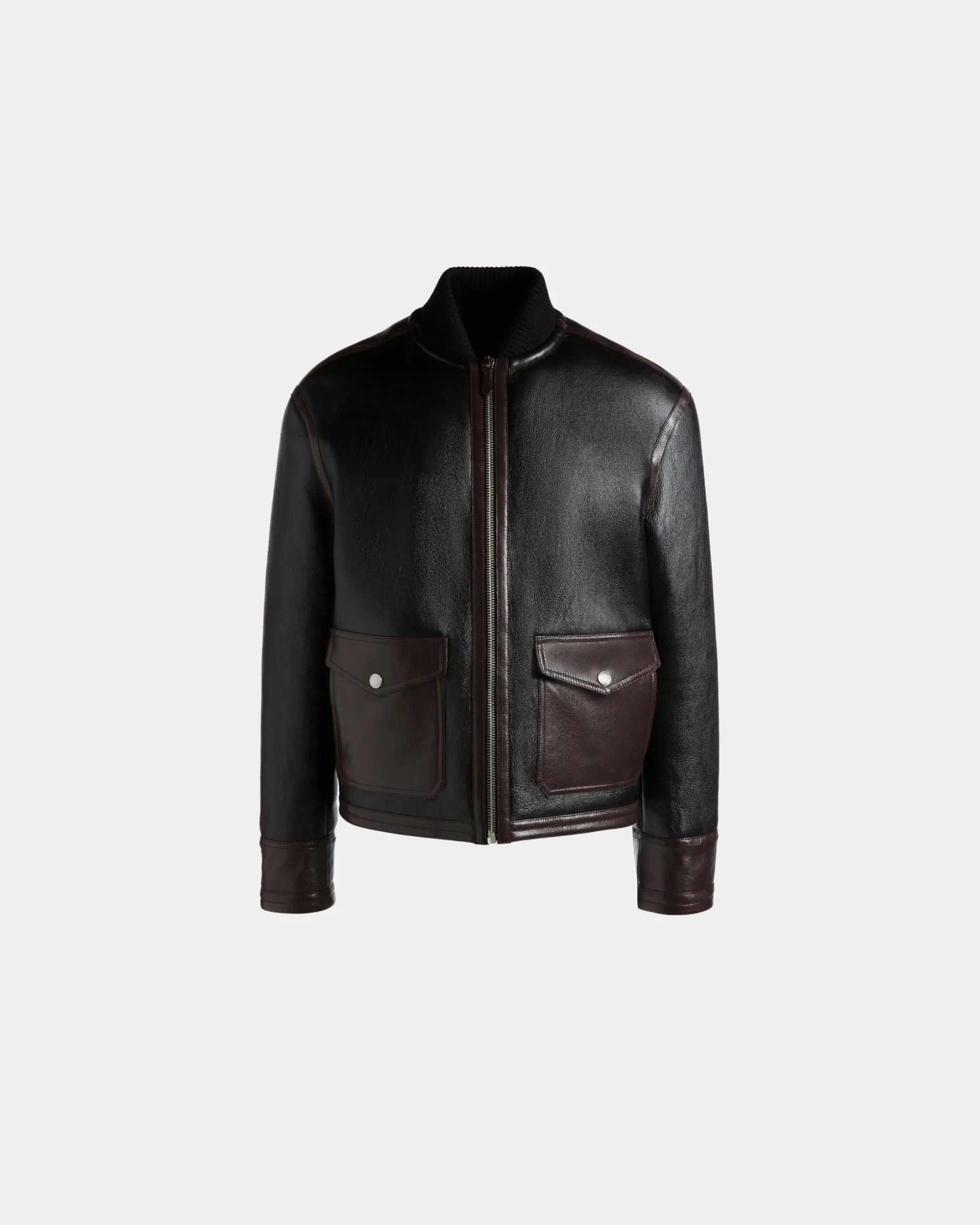 Shearling Lined Bomber in Black Leather