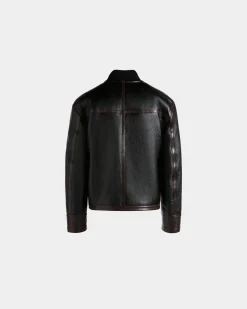 Shearling Lined Bomber in Black Leather