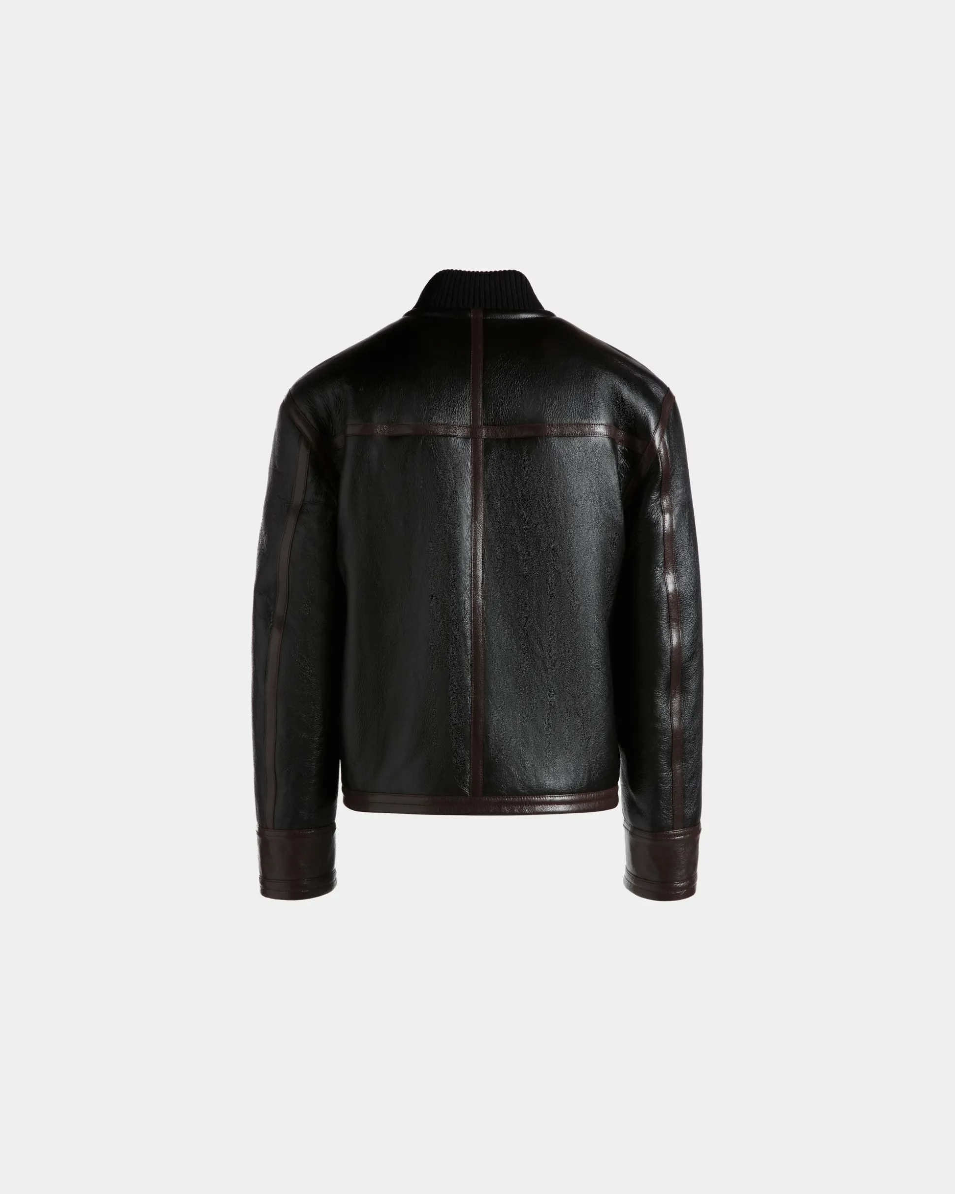 Shearling Lined Bomber in Black Leather