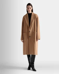 Single-Breasted Coat In Camel Cashmere Wool Mix