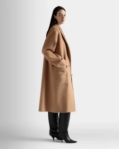 Single-Breasted Coat In Camel Cashmere Wool Mix
