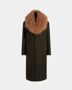Single-Breasted Coat In Dark Green Wool