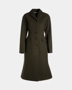 Single-Breasted Coat In Dark Green Wool