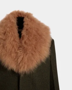 Single-Breasted Coat In Dark Green Wool