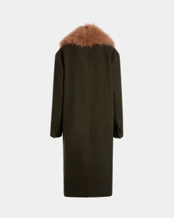 Single-Breasted Coat In Dark Green Wool