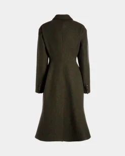 Single-Breasted Coat In Dark Green Wool