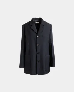 Single-breasted Jacket in Navy Blue Wool Blend