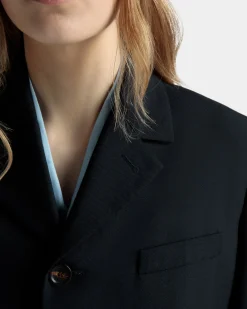 Single-breasted Jacket in Navy Blue Wool Blend