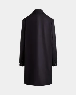 Single-Breasted Midi Coat In a Navy Blue Wool Blend
