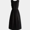 Sleeveless Midi Dress in Black Technical Duchesse