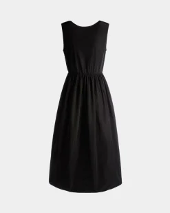 Sleeveless Midi Dress in Black Technical Duchesse