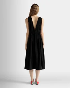 Sleeveless Midi Dress in Black Technical Duchesse