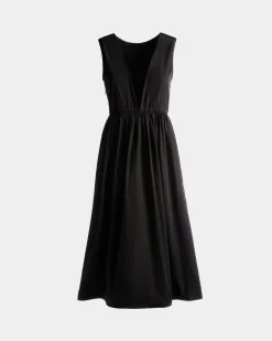 Sleeveless Midi Dress in Black Technical Duchesse