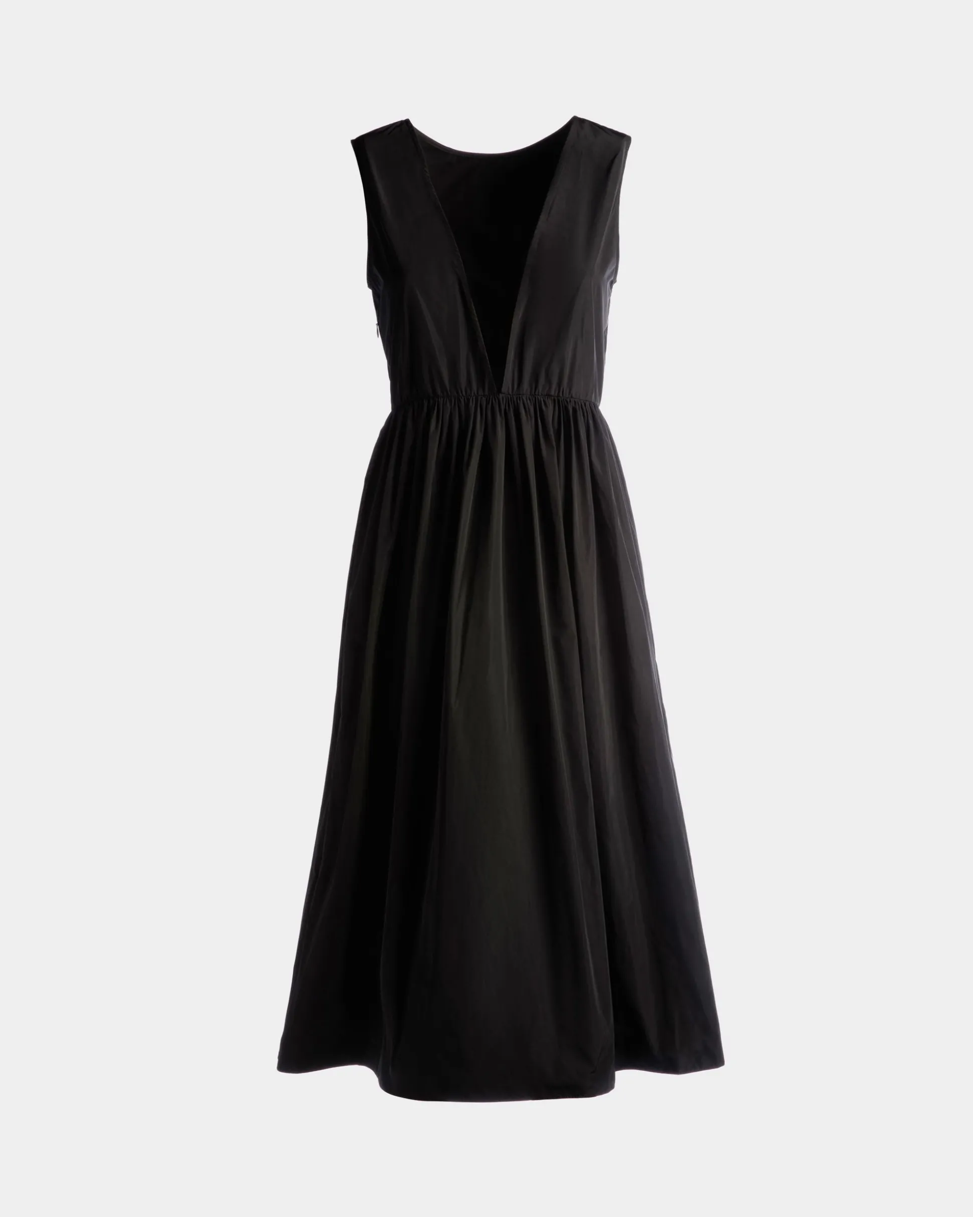Sleeveless Midi Dress in Black Technical Duchesse