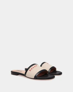 Summer Capsule Slide In Natural And Navy Blue Canvas And Leather