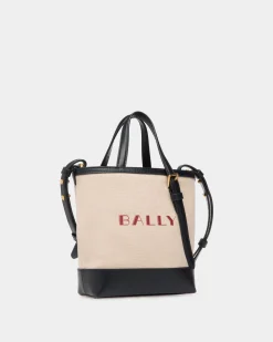 Summer Capsule Small Tote Bag In Natural And Navy Blue Canvas And Leather