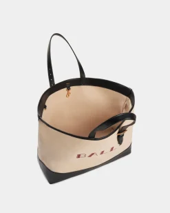 Summer Capsule Tote In Natural And Navy Blue Canvas And Leather