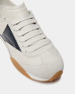 Sussex Sneaker In White And Navy Blue Leather