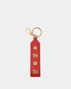 Swissness Keychain With Studs In Candy Red Leather