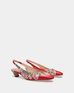 Sylt Slingback Pump in Strawberry Print Brushed Leather