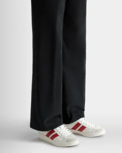 Tennis Sneaker in White and Candy Red Leather