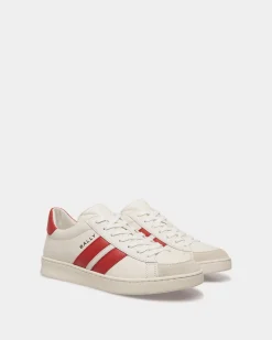 Tennis Sneaker in White and Candy Red Leather