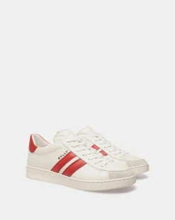 Tennis Sneaker in White and Candy Red Leather