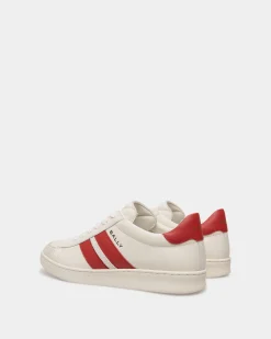 Tennis Sneaker in White and Candy Red Leather