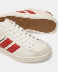 Tennis Sneaker in White and Candy Red Leather