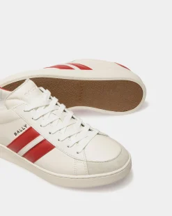 Tennis Sneaker in White and Candy Red Leather