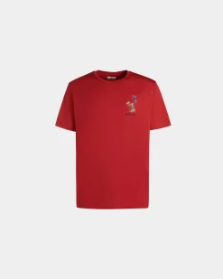 T-Shirt With Mountain Flower Print In Candy Red Cotton