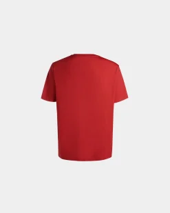 T-Shirt With Mountain Flower Print In Candy Red Cotton