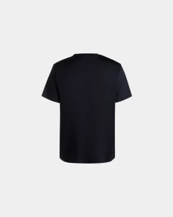 T-Shirt With Mountain Flower Print In Navy Blue Cotton