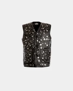 Vest In Black Leather with Studs