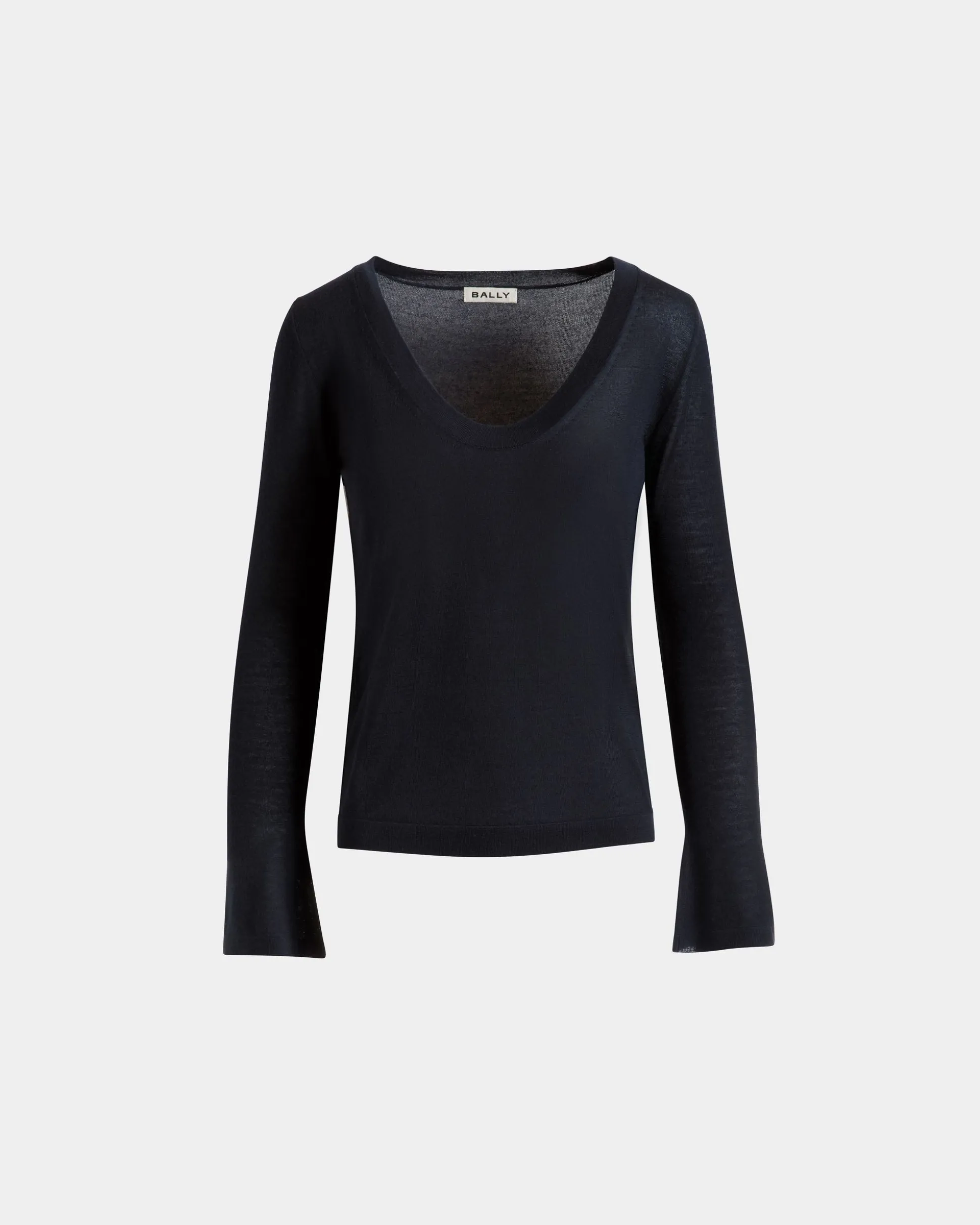 V-Neck Knit Top in Navy Blue Cashmere