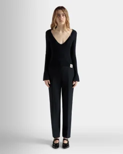 V-Neck Knit Top in Navy Blue Cashmere