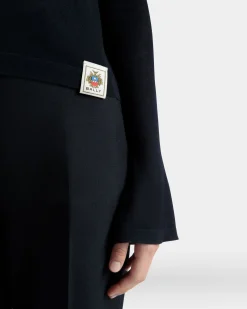 V-Neck Knit Top in Navy Blue Cashmere