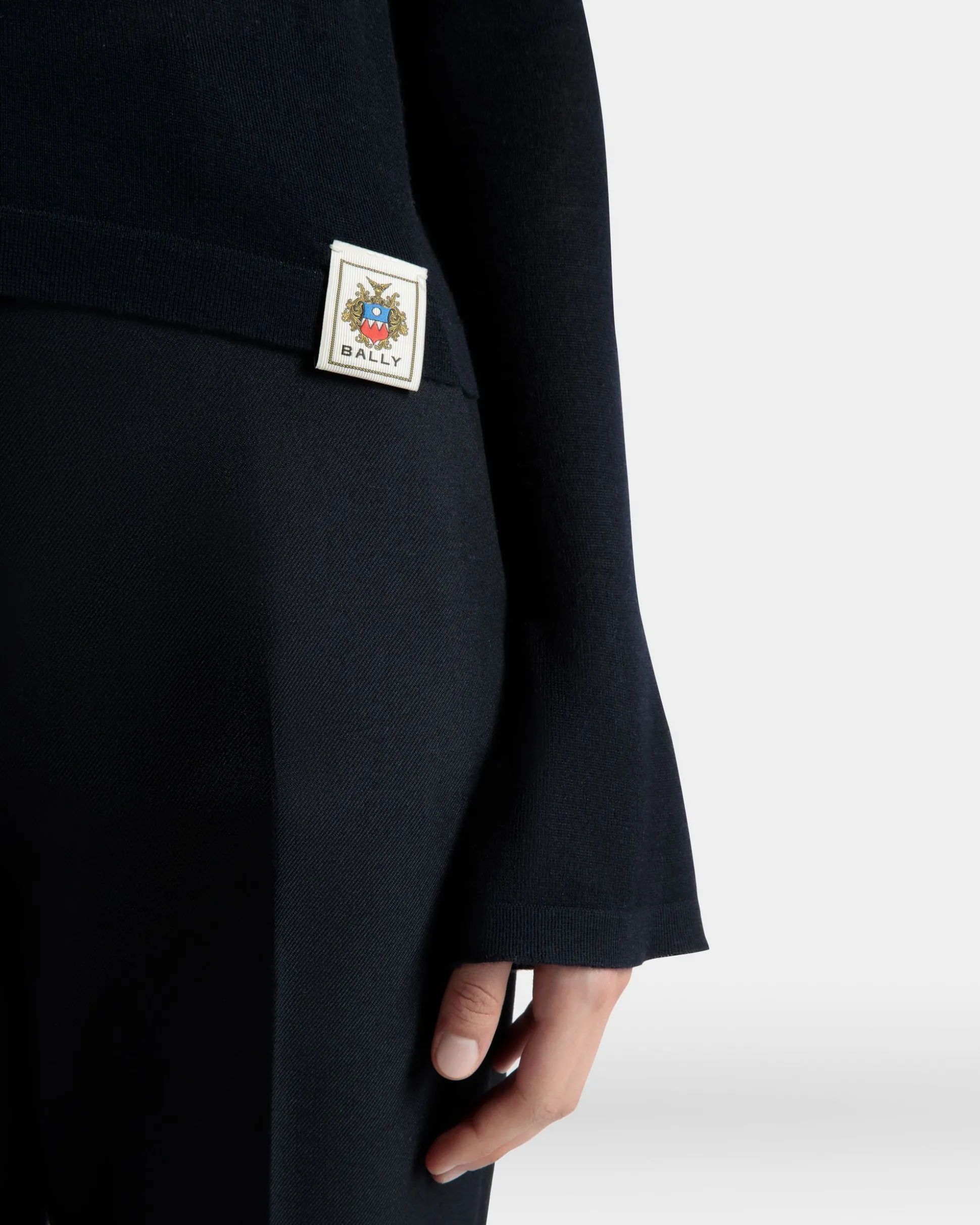 V-Neck Knit Top in Navy Blue Cashmere