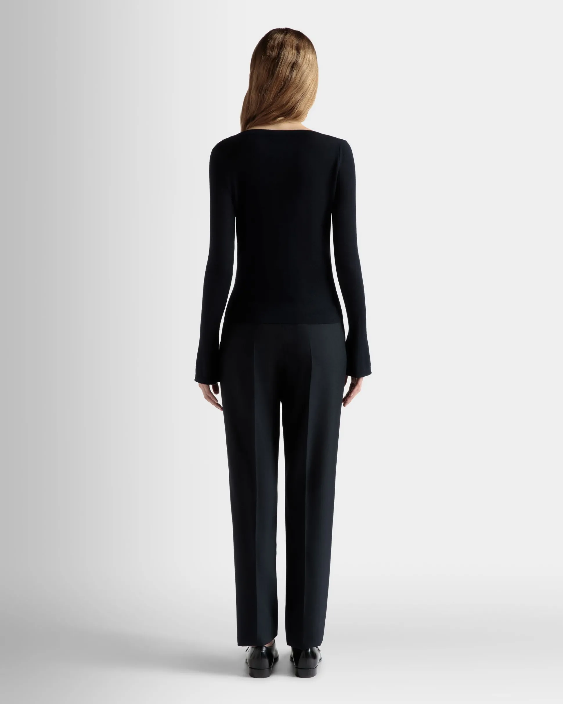 V-Neck Knit Top in Navy Blue Cashmere